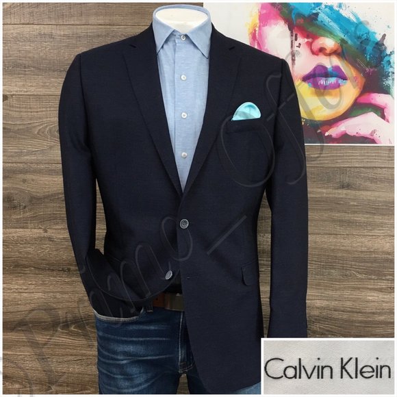 Calvin Klein Mens Blazer Sport Coat Two Button Casual Jacket 42L Silk Wool Suits - Picture 1 of 13
